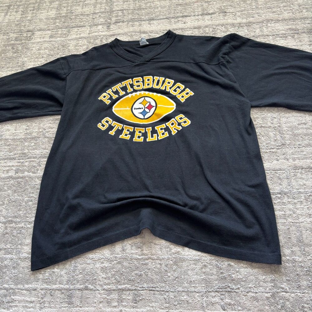 Vintage 80s Logo 7 Pittsburgh Steelers 3/4 Sleeve Shirt Large USA Single Stitch